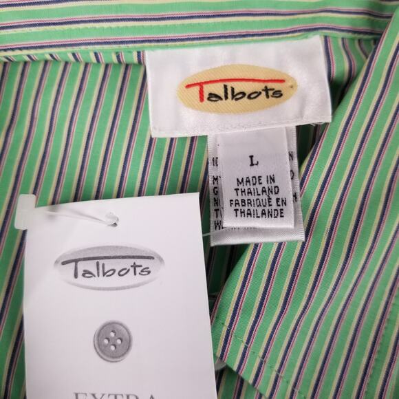 Talbots Green Blue Pink Pin Stripe Top Blouse Button Down NEW Size Large - Picture 4 of 5